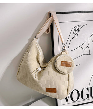 Letter Patch Decor Hobo Bag with Trendy Drawstring Desig