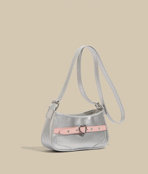 Chic Silver & Pink Heart Accent Handbag