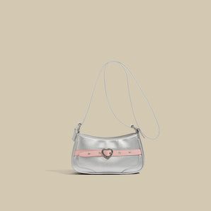 Chic Silver & Pink Heart Accent Handbag