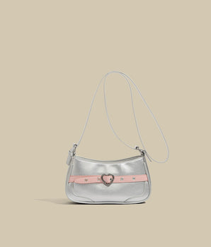 Chic Silver & Pink Heart Accent Handbag