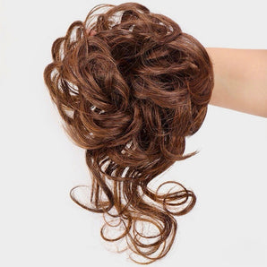 Curly Hair Bun Extension-Chocolate Light Brown with Light Golden Blonde Highlights